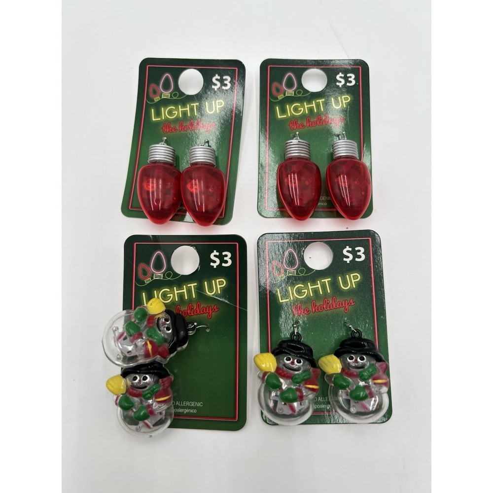 Lot 4 Light Up Christmas Earrings Snowman Bulb LED Holiday New
